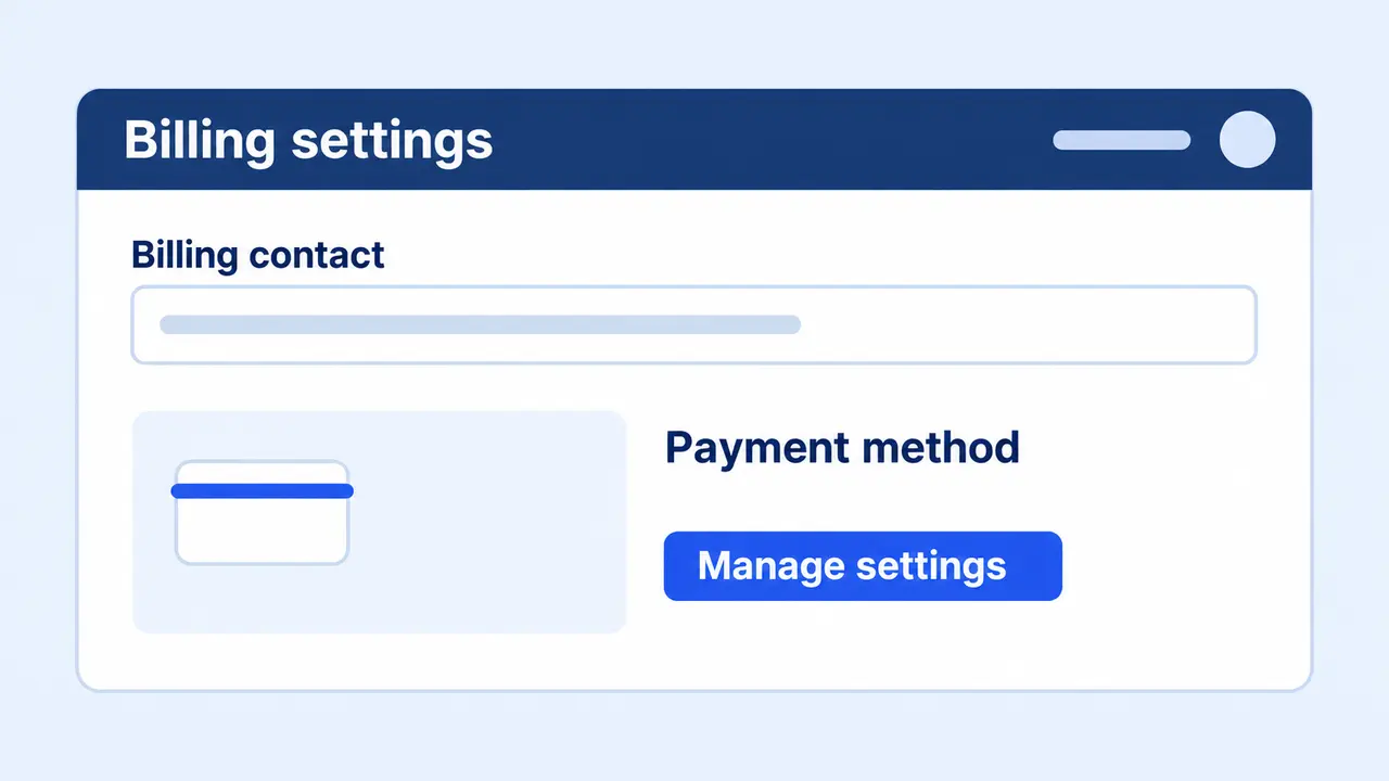 Billing contact and payment-method configuration fields.