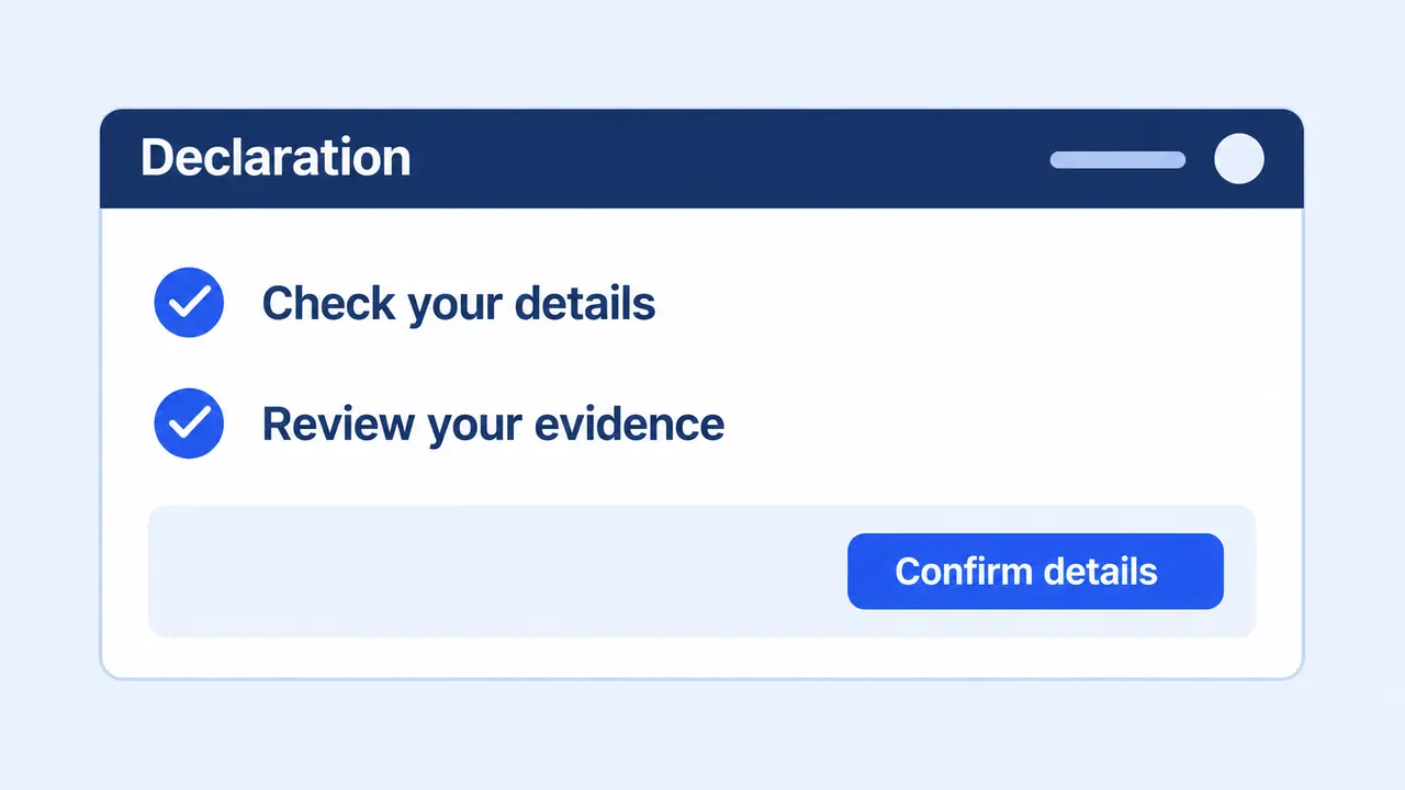 A review checklist followed by an explicit confirmation control.