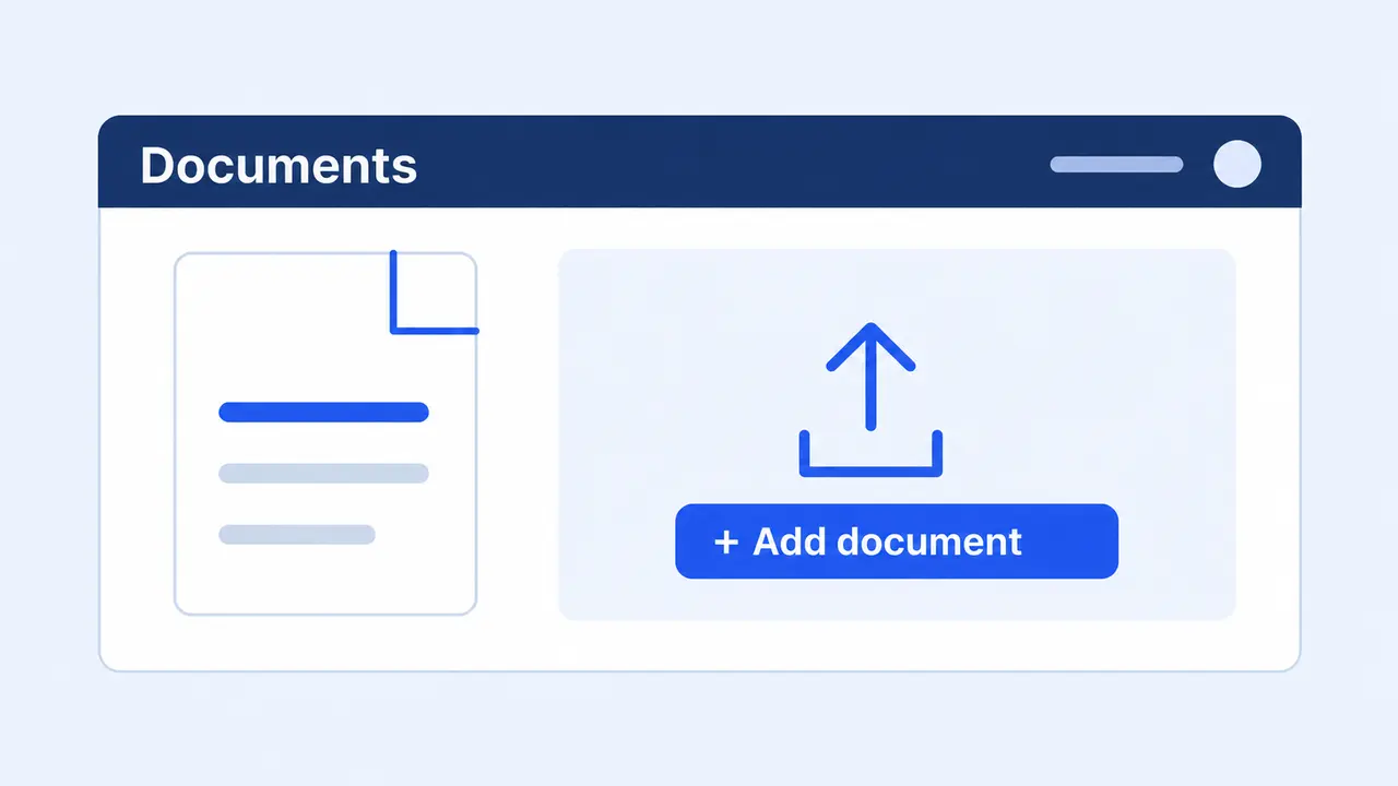 A document preview beside an Add document upload area.