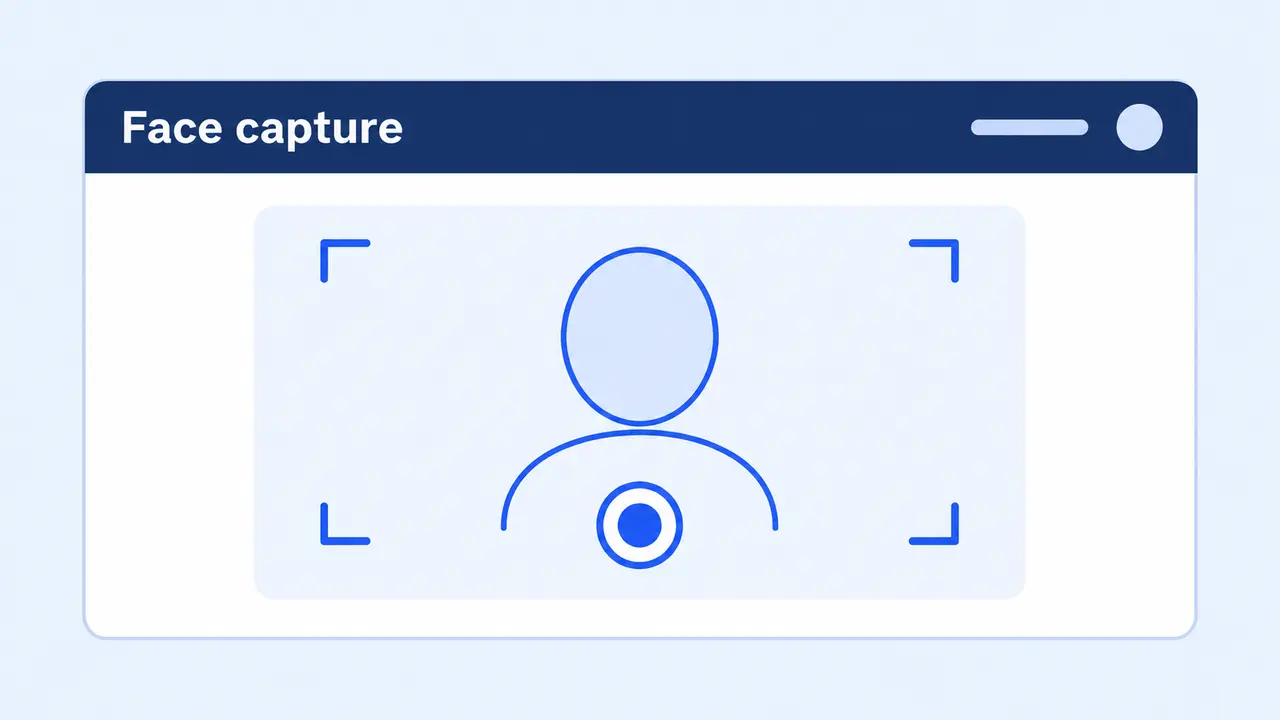 A face outline inside a camera frame with a capture control.