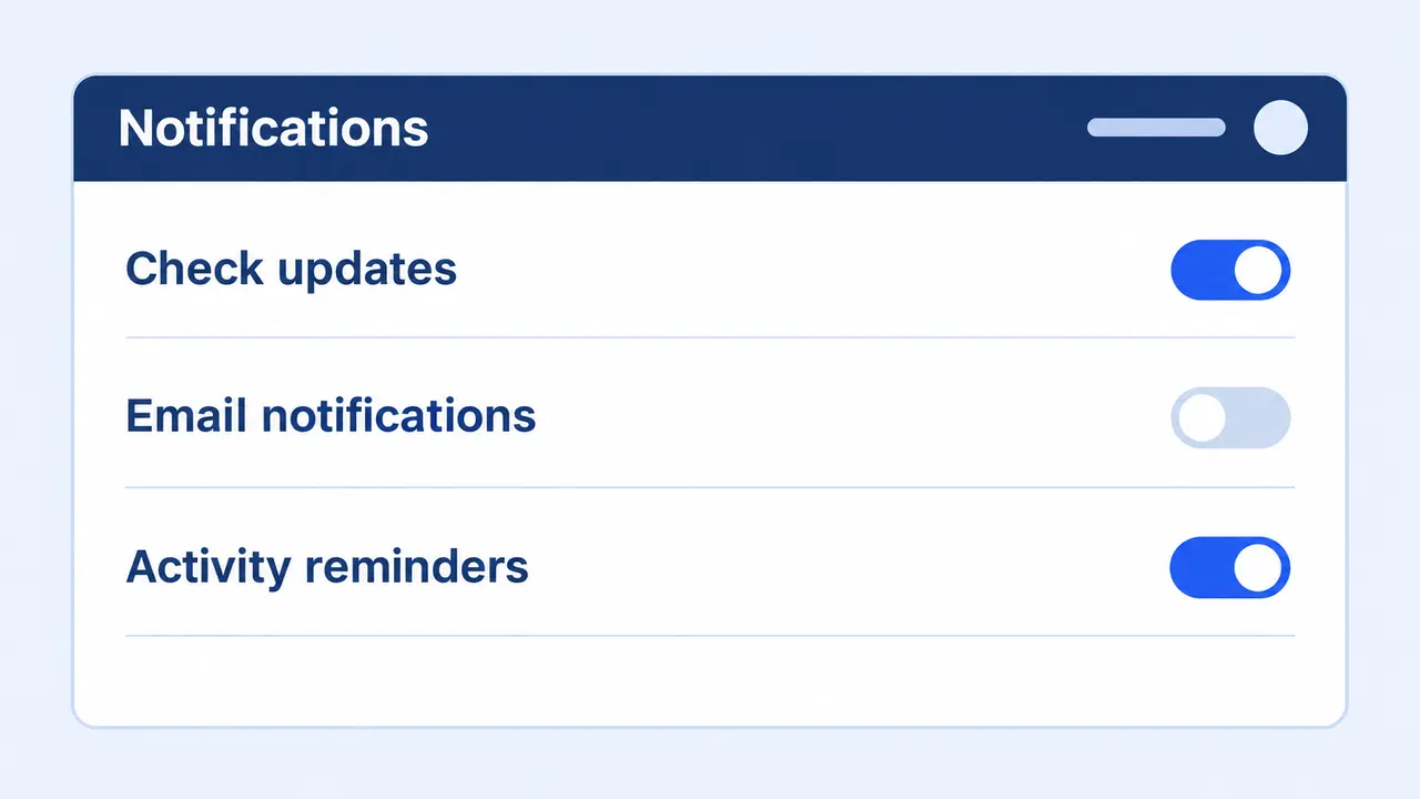 Separate notification preferences with on and off switches.