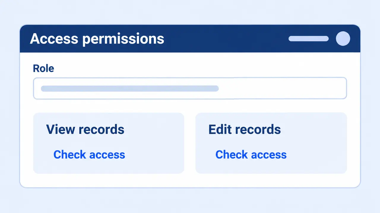 A record-access panel separating role, viewing and editing permissions.
