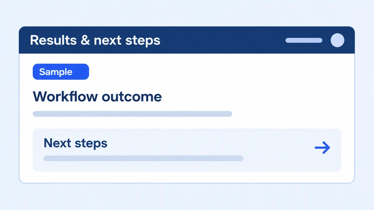 A sample outcome panel with a separate next-step section.