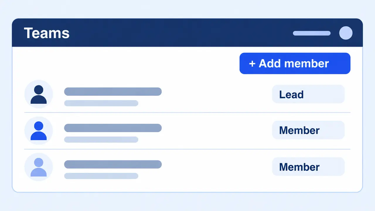 A team member list with a lead, members and an Add member control.